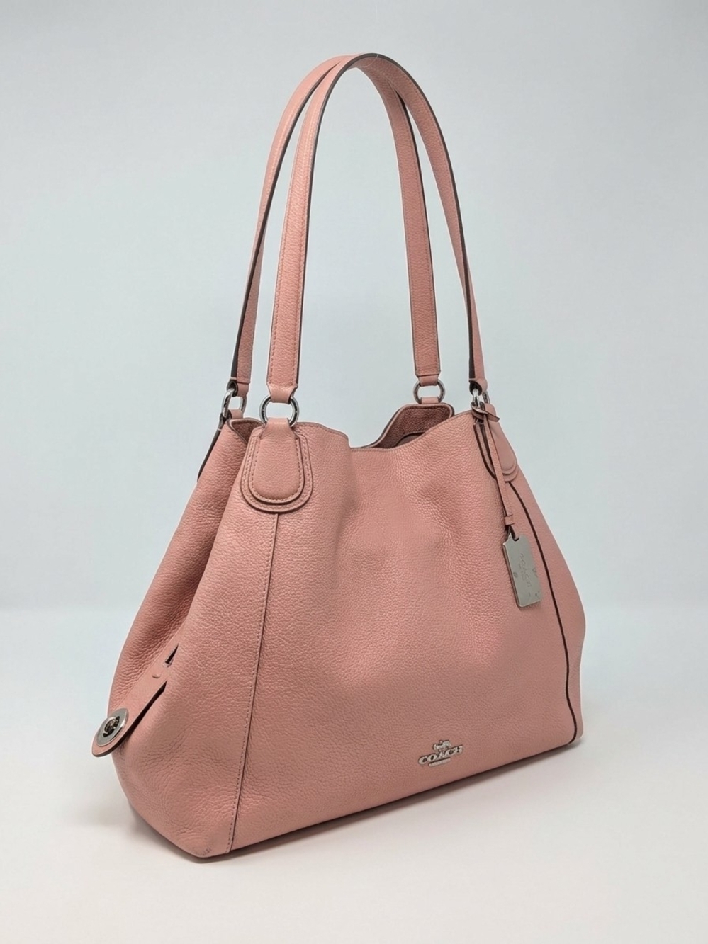 Coach Pebbled Leather Shoulder Tote in Dusty Pink